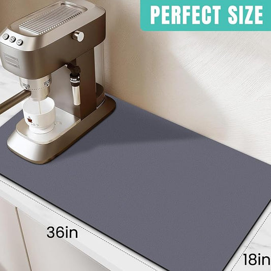 WISELIFE Coffee Mat Super Absorbent Dish Drying Mat Coffee Bar Accessories Match with Machine Large Drying Mats for Kitchen Counter 18" W x 36" L, Grey