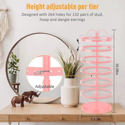 17Dec 6 Tier Rotating Jewelry Organizer Stand, 230 Holes Earring Holder Organizer for Women Girls, Spinning Earring Tree with Ring Holder, Wide Base for Bracelets Watches Lipstick