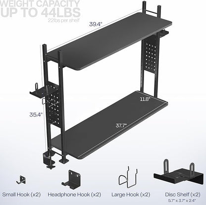 VIVO Clamp-on 40 inch 2-Tier Shelving Unit with Pegboard for Table Accessories, Gaming Devices, and More, Desktop Organizer, Black, DESK-SHELF40G