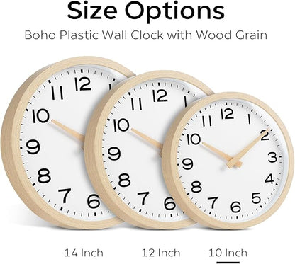 AKCISOT Wall Clock,Boho Kitchen 10 Inch Wall Clocks Battery Operated Non Ticking,Silent Modern Clock Decorative for Bedroom,Office,Bathroom,Living Room,Home (Wood Grain)