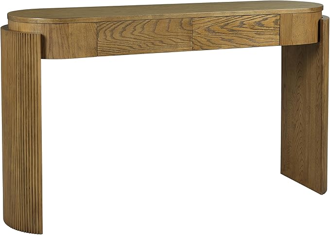 LKTART 55" Sofa Table with Oval Top and 2 Drawers, Entryway Console Table with Fluted Design for Hallway,Foyer,Entry and Living Room (Fully Assembled-Pine Wood)