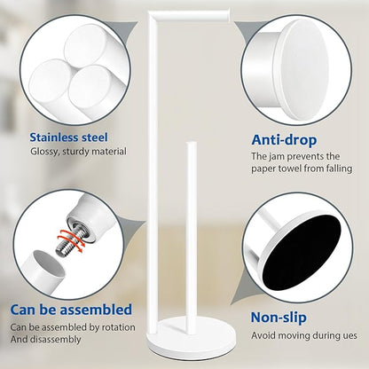 Toilet Paper Holder Stand, Bathroom Toilet Paper Roll Holder Stand with Reserve, Standing Toilet Paper Holder with Storage,Toilet Paper Roll Holder for 4 Rolls, White