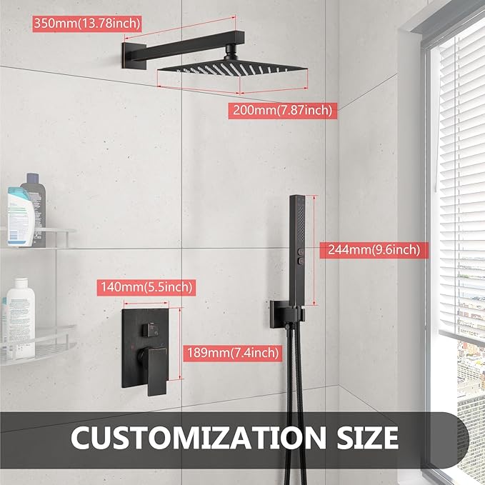 Shower Faucet Set Rainfall Shower System with Square Showerhead and Handle Set Fixture with 2 in 1 Function Handheld Sprayer Wall Mounted Trim Repair Kit Rough-in Valve 8 Inch Oil Rubbed Bronze