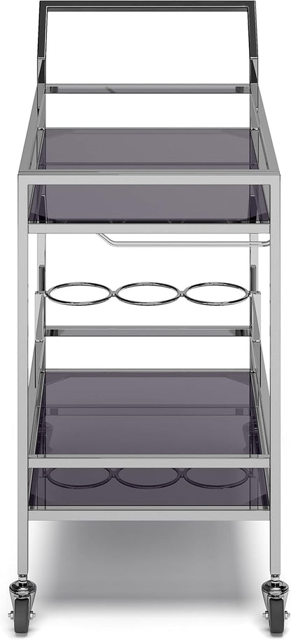 SIMPLIHOME Watts Modern 26 inch Wide Bar Cart in Chrome for the Living room, dining room and kitchen