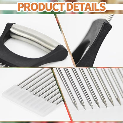 2PCs Stainless Steel Onion Slicer Holder, Onion Cutter Holder for Slicing of Onions,Tomatoes,Avocados,Eggs and Other Vegetables,KItchen Utensils (Blue & Black)