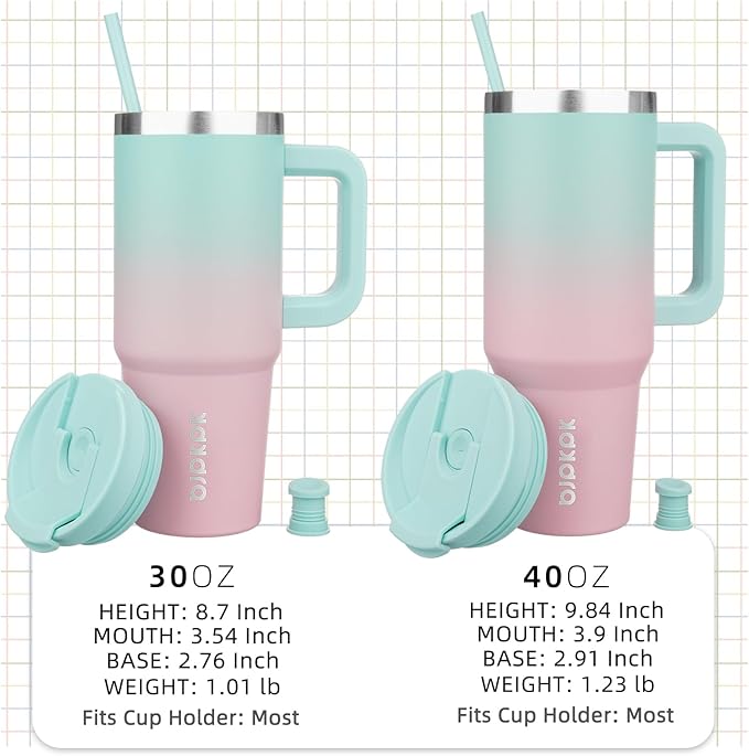 BJPKPK Tumbler With Handle And Straw 40oz Insulated Tumbler Cups With Lid Stainless Steel Travel Coffee Mug,Bubble Gum