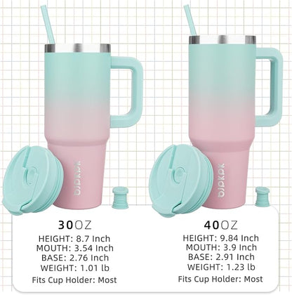 BJPKPK 30 oz Stainless Steel Tumbler With Handle Insulated Tumblers With 2 Straw Travel Coffee Mug With Lid,Bubble Gum