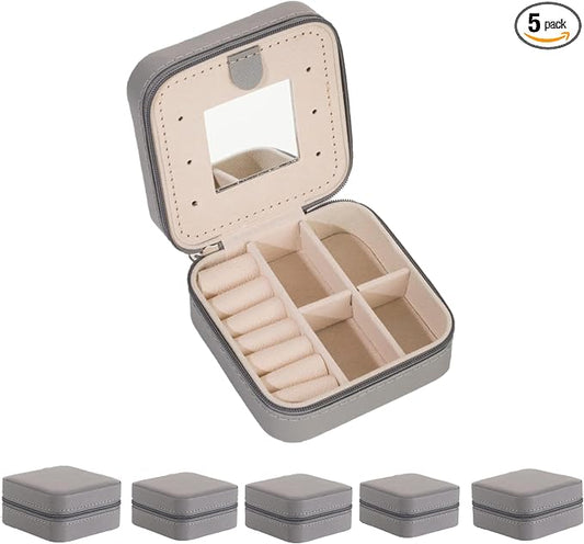 KElofoN 5 packTravel jewelry case Travel jewelry box Travel Jewelry Organizer Small Jewelry Organizer Box for Girls Women with Mirror (Grey-5)