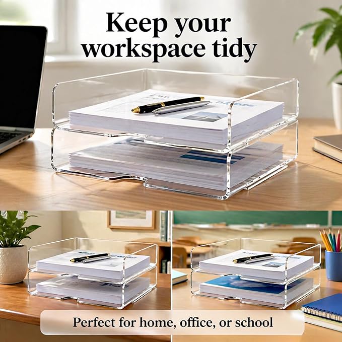 DCA Large Capacity Desk Organizer, 2 Tier Paper Organizer, Letter Tray File Organizer for Desk, Stackable Paper Tray for Office, Home and School