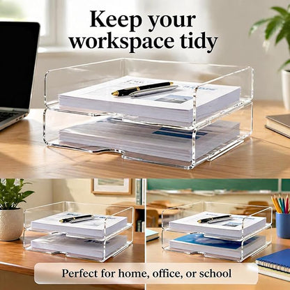DCA Large Capacity Desk Organizer, 2 Tier Paper Organizer, Letter Tray File Organizer for Desk, Stackable Paper Tray for Office, Home and School