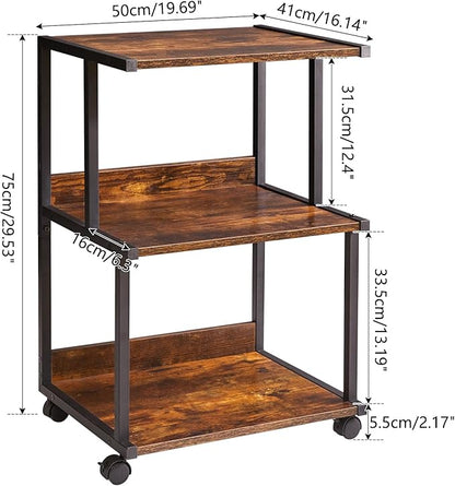 IBUYKE Printer Stand with Storage Shelf,3 Tier Printer Table with Wheels,Printer Cart for Home Office Organization, Rolling Cart Stand for Heat Press Microwave and Mini Fridge TPS001H