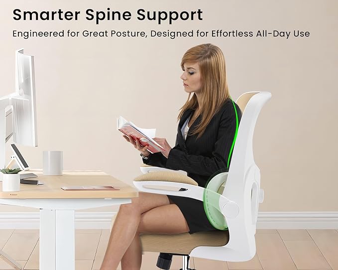 Ergonomic Office Chair, Comfy Desk Chair with Adjustable Lumbar Support, Mesh Computer Chair with Wheels, Flip-up Armrests, Swivel Rolling Executive Chair for Home Office, Gaming, Khaki