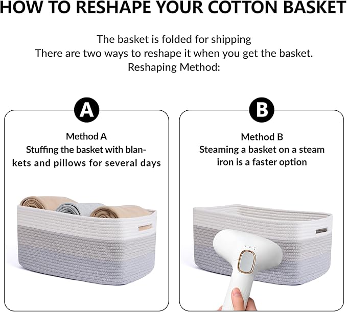 MiniArk Large Storage Baskets for Shelves, Closet Organizers Bins for Clothes Blanket Towels, Baby Nursery, Toy Baskets Box, Woven Rope Baskets, 17 x 13 x 7.5”, 2 Packs Gradient Grey