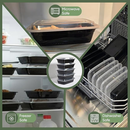 38 oz 50 Pack Meal Prep Containers BPA Free Leakproof Stackable Food Storage Containers with Lids, Microwave & Dishwasher Freezer Safe Reusable To Go Containers Bento Box Style Take Out Clear Plastic