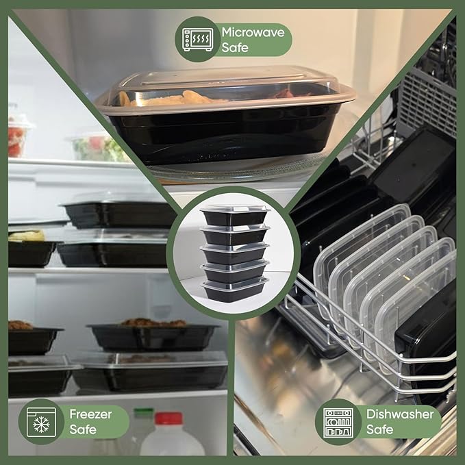 32 oz 50 Pack Meal Prep Containers BPA Free Leakproof Stackable Food Storage Containers with Lids, Microwave & Dishwasher Freezer Safe Reusable To Go Containers Bento Box Style Take Out Clear Plastic