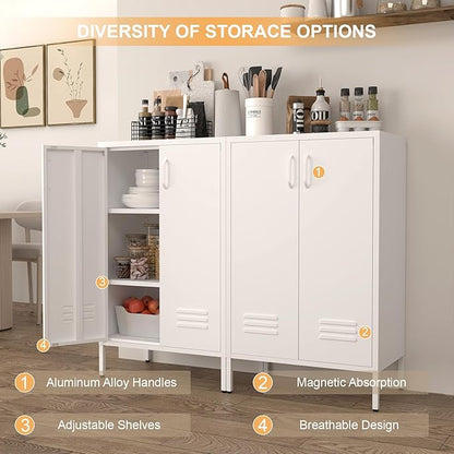Metal Cabinet Storage,Metal Shoe Cabinet with Shelves,2 Door Storage Cabinet for Living Room,Entryway,White