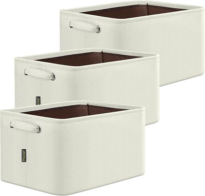 BALEINE 3 Pack Fabric Closet Storage Bins for Shelves, Linen Closet Organizers and Storage, Decorative Baskets for Organizing, Shelf, Clothes, Home, Office (White, 12"x8"x8")