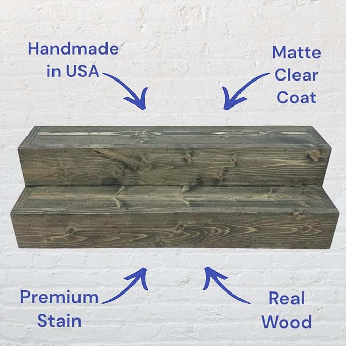 Tiered Bottle Shelf | 2 Tier Liquor Bottle Display | Bar Organization | Display Shelf | Wine Shelf | Bar Display | Kitchen Counter Shelf (30", Weathered Grey)