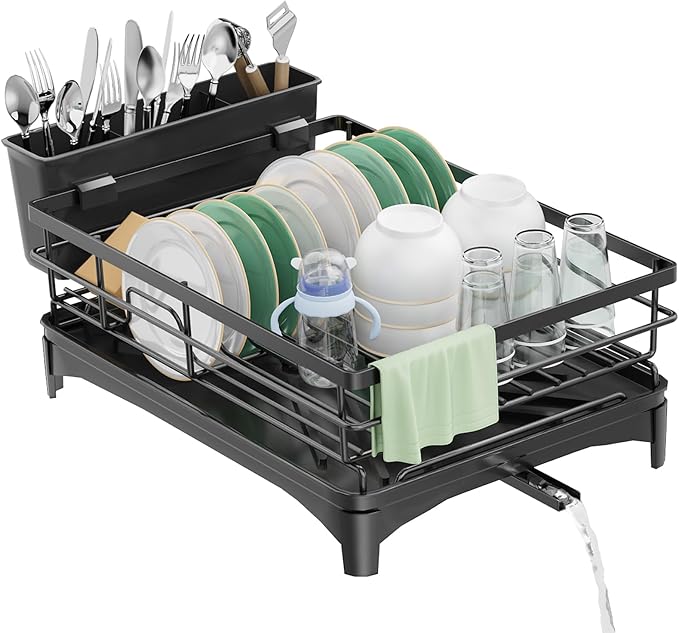 Dish Drying Rack for Kitchen Counter - Large Dish Rack with Removable Drainboard & Utensil Holder, Rustproof Metal Dish Drainer for Kitchen Sink