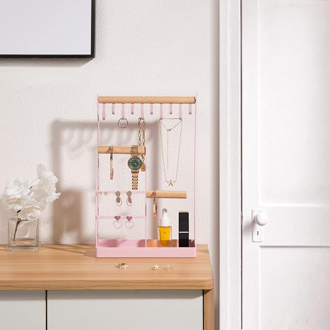 ProCase Cute Jewelry Stand, Aesthetic Jewelry Organizer for Dresser Vanity, Jewelry Holder Display for Necklaces Earrings, Gifts for Teen Girls Women, Bedroom Dorm Decor -Medium, Pink