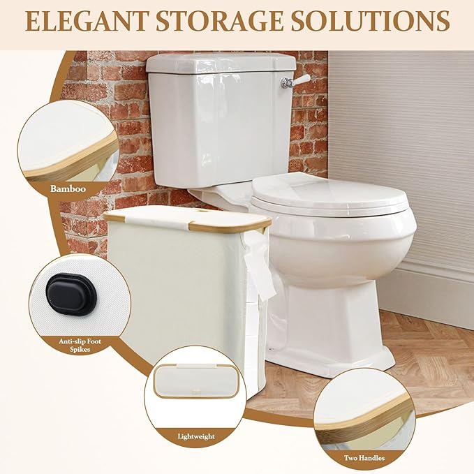 KASURE 2 PCS Toilet Paper Storage with Lid and Handle for 12 Rolls Foldable Toilet paper holder with storage Lightweight Basket for Toilet paper Organizer for bathroom with Feet for Towel Toys Beige