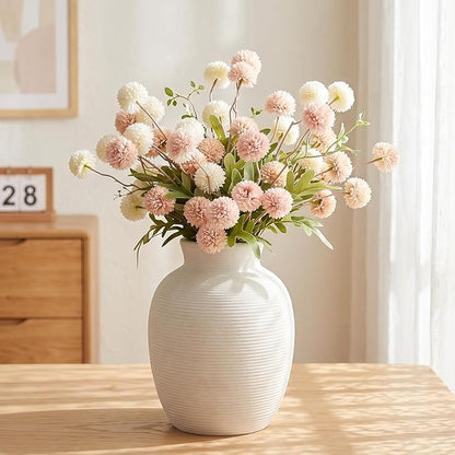 Ceramic Flower Vase Home Decor, 8in White Waterproof Pottery Rustic Vases, Flower Terracotta Vases for Farmhouse Table Centerpieces, Home Decor, Living Room