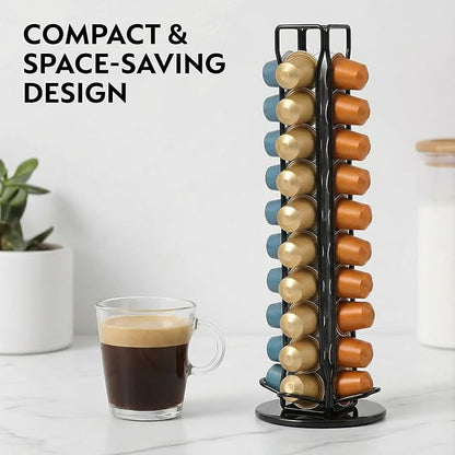 Coffee Pod Holder for Nespresso OriginalLine Capsules, Rotating Carousel Coffee Pods Holder Coffee Station Organizer Countertop Storage Rack -Black/40 Pods Capacity