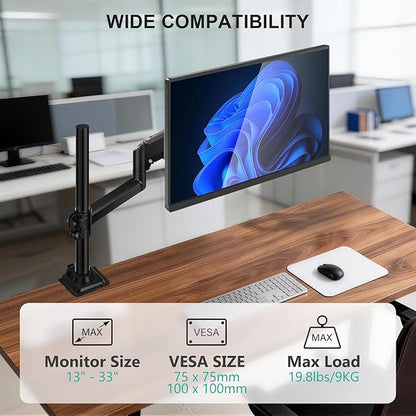 WALI Single Monitor Arm 13-33 Inch, Single Monitor Mount, Vesa Desk Mount up to 19.8lbs Single Monitor Stand with Clamp, VESA 75x75mm or 100x100mm Compatibility(GSDM001), Black