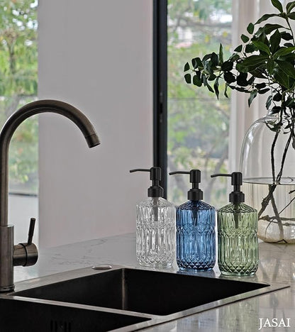JASAI 18Oz Green Soap Dispenser with Black Rust Proof Pump, Refillable Kitchen soap Dispenser with Thick Glass, Soap Dispenser Bathroom for Hand soap, Dish Soap, Lotion, Body Wash.
