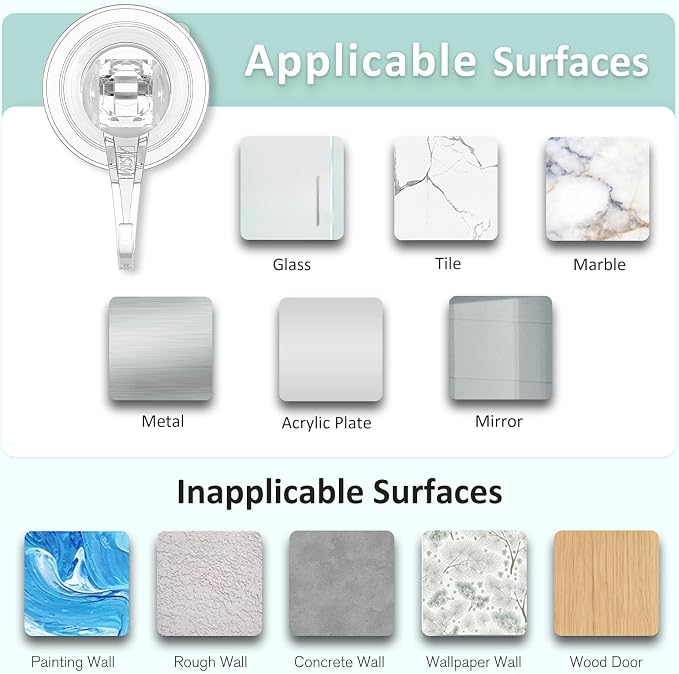 VIS'V Suction Cup Hooks, Small Shower Suction Hooks, Heavy Duty, Removable and Reusable, Clear, 6 Pcs