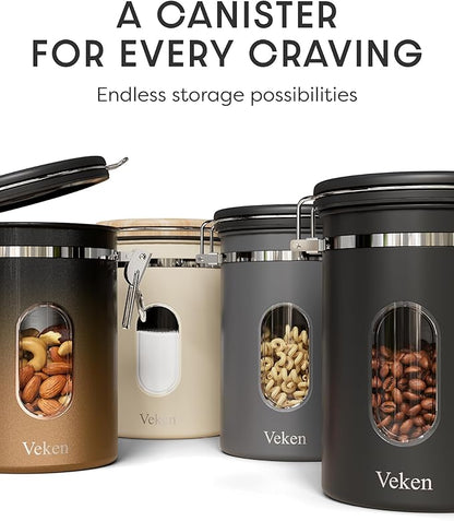 Veken Coffee Sugar Canister with Window, Gifts For Women,Airtight Stainless Steel Kitchen Food Storage Container Gift, Date Tracker & Scoop for Ground, Beans,Tea,Flour,Cereal, 22OZ, Cream
