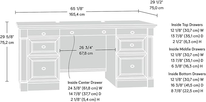 Sauder Palladia Office Desk with Drawers, Executive Desk with File Cabinet Storage, Cable Management, Keyboard Tray, in Select Cherry Finish