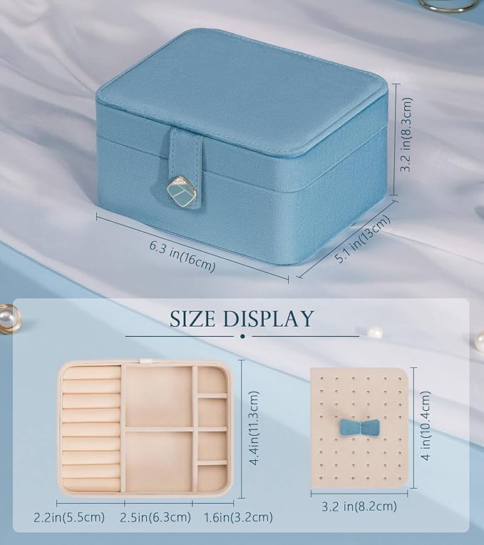 Homde Jewelry Box Small for Women: Ring Earring Organizer Storage for Dresser - Necklace Bracelets Holder with Multi Compartments(Light Blue)
