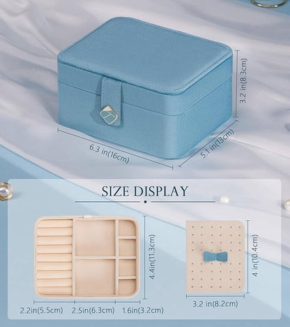 Homde Jewelry Box Small for Women: Ring Earring Organizer Storage for Dresser - Necklace Bracelets Holder with Multi Compartments(Light Blue)