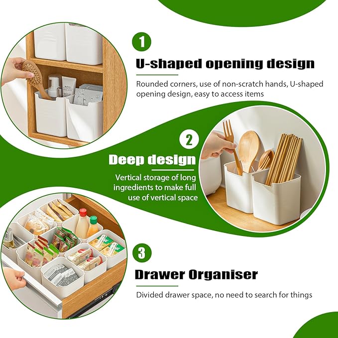 3 Pack Refrigerator Organizer Box, Plastic Refrigerator Side Door Storage Containers, Space-Saving Organizer Bins for Fridge, Refrige Drawers for Fruit and Vegetable (White, S×3)
