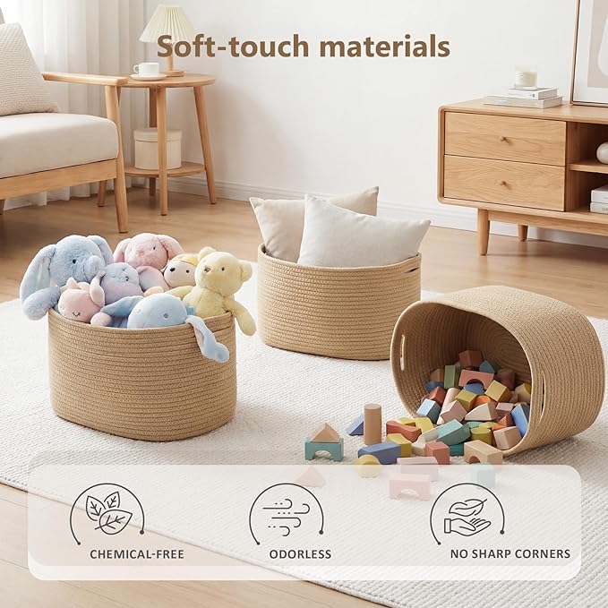 Cotton Rope Storage Basket, 15x10x9 Inches, Woven Basket for Shelves, Clothes, Towels, Books, and Laundry, Jute Brown (1 Pack)