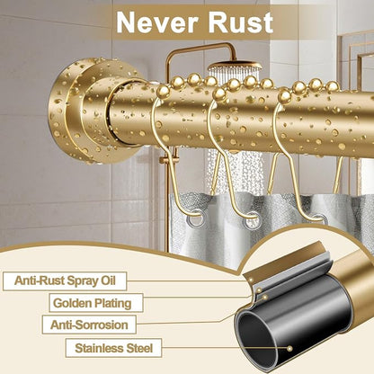 YNL Tension Shower Curtain Rod 34-96 Inches（2.8-8ft) Adjustable Spring Shower Rod No Drilling, Non-Slip, Never Rust, Stainless Steel, Suitable for Bathroom Window Kitchen, Gold