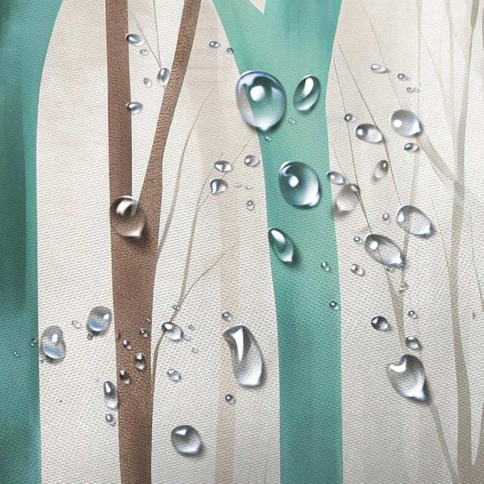 MERCHR Brown Teal Tree Fabric Shower Curtain, Art Style Abstract Birch Forest Rustic Wood Polyester Fabric Waterproof Bath Curtain, Farmhouse Bathroom Shower Curtains with Hooks 47X64 Inch