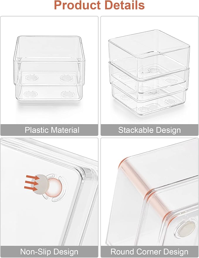 SMARTAKE 22-Piece Drawer Organizer with Non-Slip Silicone Pads, 4-Size Clear Desk Drawer Organizer Trays Storage Tray for Makeup, Jewelries, Utensils in Bedroom Dresser, Office and Kitchen, Clear