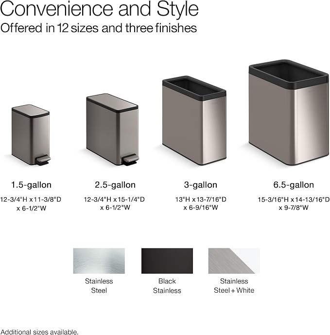 Kohler K-31315-STW 22-Liter Dual-Bin Open-Top Trash Can, White Stainless Steel