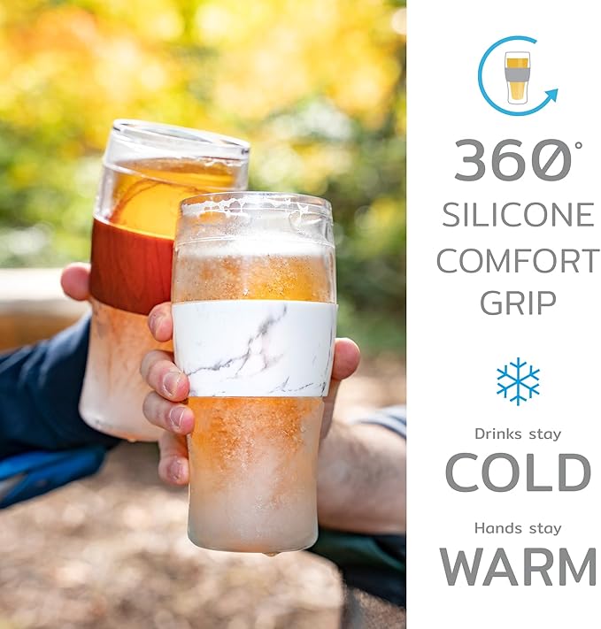 Host Freeze Beer Glasses, Freezable Beer Gifts for Men, Double Wall Insulated Pint Set, Tumbler for Cold Drinks, 16, Set of 2, Gray