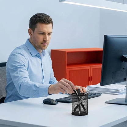 Pen Holder Mesh Pencil Holder Metal Pen Holder Pencil Holder for Desk Office Pen Organizer Black, 8 Pack
