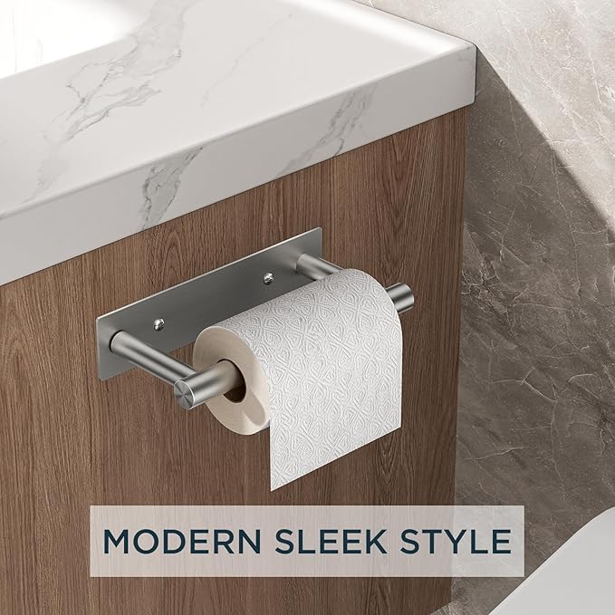 FORIOUS Adhesive Toilet Paper Holder Brushed Nickel, Self Adhesive or Wall Mounted Options, Stainless Steel Rustproof Stick on no Drilling Pivoting Toilet Tissue Roll Holder,2 Pack Stainless Steel
