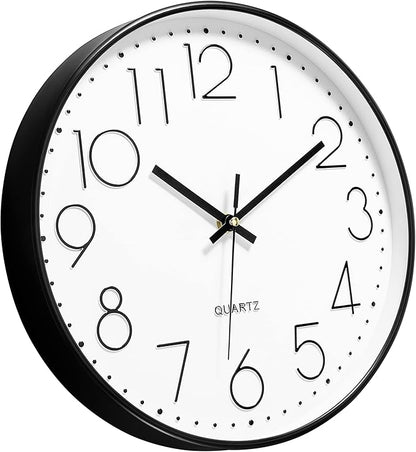 Foxtop 14 Inch Black Wall Clock, Large Silent Non-Ticking Battery Operated Round Quartz Modern Wall Clock Decorative for Office Living Room Bedroom Kitchen Home