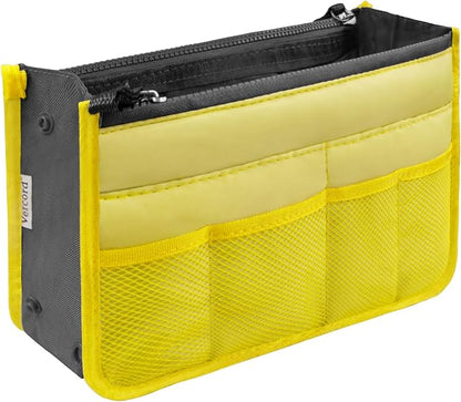 Vercord Purse Organizer Insert for Handbags Bag Organizers Inside Tote Pocketbook Women Nurse Nylon 13 Pockets Yellow Small