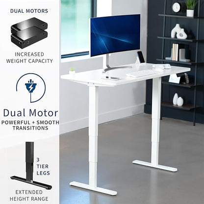 VIVO Electric 55 x 28 in Dual Motor Sit Stand Desk, Memory Height Adjustment, 2B Series, White Top White Frame, DESK-KIT-2W55W