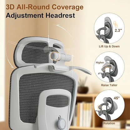 Ergonomic Office Chair with Lumbar Support,Headrest, and6D Armrests - Mesh Computer Chair with Coat Hook-500 lbsWeight Capacity - Extra-Wide Seat- High-Back Office Chair, Black