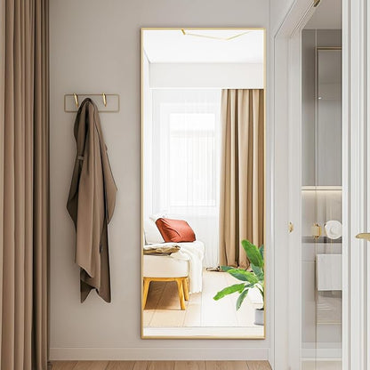 NEWBULIG Mirror Full Length, 56"x15" Body Wall Mirrors with Shatter-Proof Glass, Upgraded Floor Standing Mirror, Hanging or Leaning, with Stand Aluminum Alloy Frame for Home Decor, Bedroom, Gold