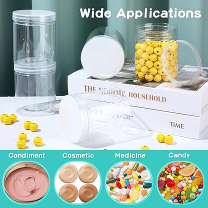 Irenare 24 Pcs 16 oz Plastic Jars with Lids Clear Plastic Containers Wide Mouth Food Mason Jars Airtight Storage Containers for Cake, Dried Fruit, Honey, Nuts, Carft, Scrub Cream(Clear Lids)