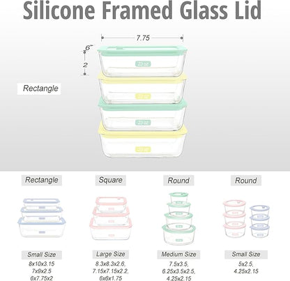 Urban Green Glass Food Container Set with Glass Lid, 4 Pack, Food Storage Containers with Airtight Lid, LeakProof, 100% Plastic Free, Meal Prep Container Set